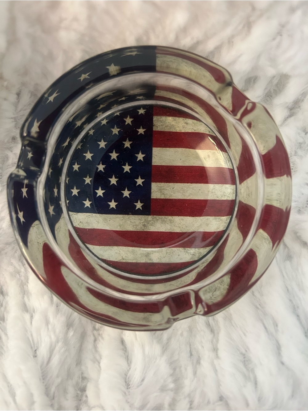 American Rustic Flag Glass Ashtray - Red, White & Blue